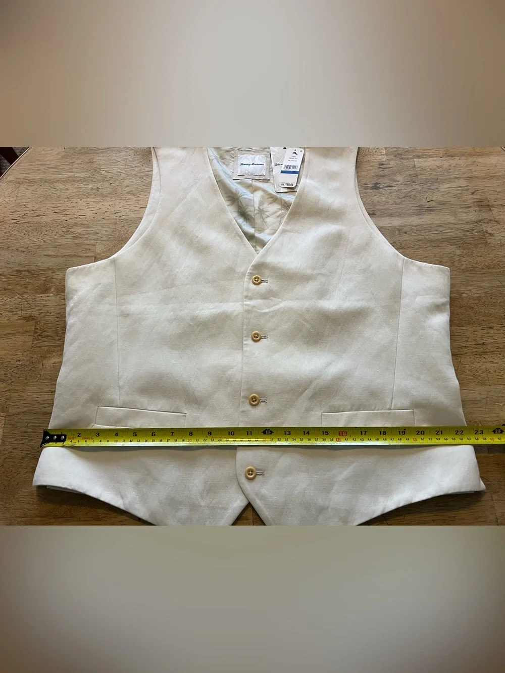 Tommy Bahama Monterey Vest Warm Sand Cream Linen Blend with Palm-Print Lining